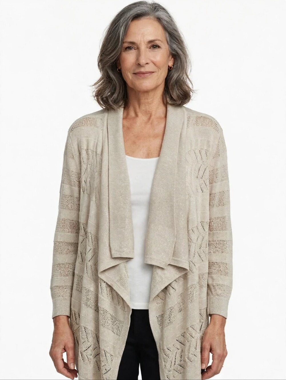 White House Black Market Open-Front Beige Knit Cardigan -XL